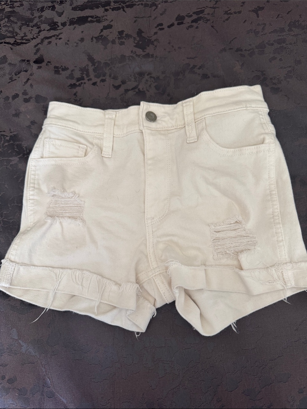 Hollister Cream Distressed Denim Shorts